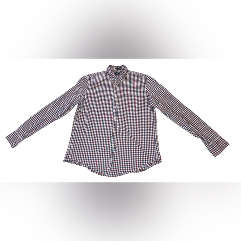 JCREW Factory Men’s Burgundy and Blue Checkered Button-Up Dress Shirt